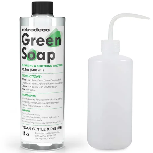 Tintura ultra concentrada de 16.9 oz de jabón verde para tatuajes USP: hace 1.3 galones de jabón verde con botella exprimible XL de 16.9 oz