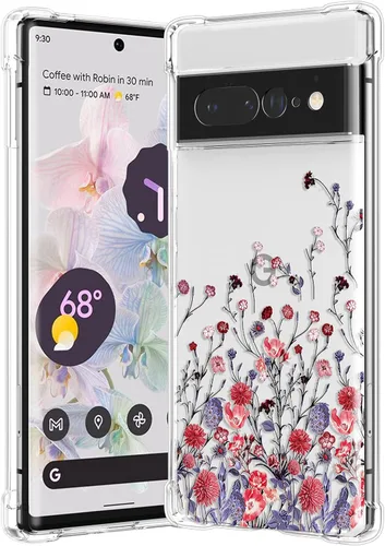 Miniatura 29 de RALEAVO - Funda floral para Google Pixel 7a, funda transparente con hojas y flores, diseño delgado y lindo para niñas y mujeres, cubierta de Verde