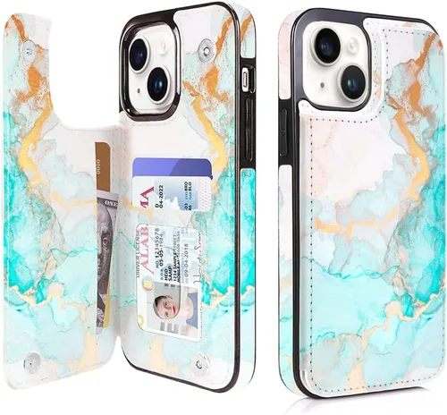 Miniatura 23 de uCOLOR Funda de piel con tapa para tarjetas compatible con iPhone 13 6.1, iPhone 14 6.1, mujeres y niñas con tarjetero y función atril
