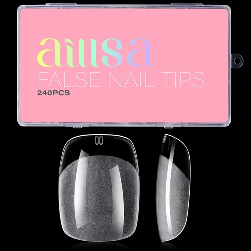Miniatura 14 de AILLSA Puntas de uñas cuadradas extra cortas – 240 puntas de uñas postizas prelimadas gruesas puntas de uñas medio mate, uñas postizas para regalo