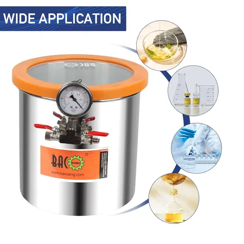 Miniatura 7 de BACOENG Cámara de vacío de 3 galones con tapa de vidrio templado, kit de cámara de desgasificación de acero inoxidable para estabilizar madera