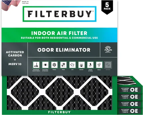 Miniatura 11 de Filterbuy MERV 10 - Filtro de aire de 12 x 24 x 1 pulgadas, defensa de olores y alergias con carbón activado (paquete de 5), filtros electrostáticos