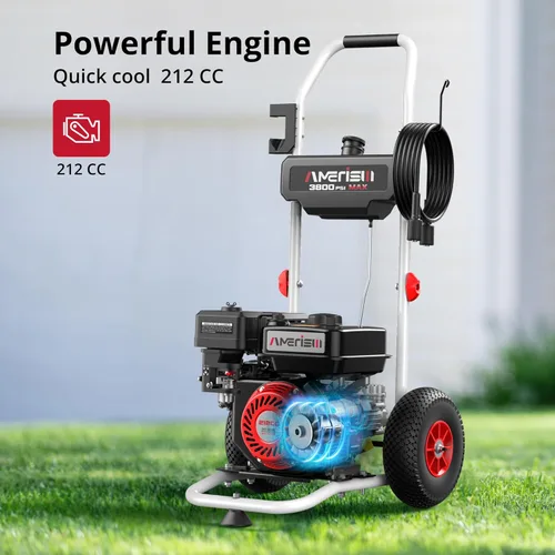 Miniatura 3 de AMERISUN Lavadora a presión de gas de 3800 PSI 2.5 GPM con motor OHV de 4 tiempos de 212 cc, 5 boquillas de conexión rápida y ruedas de 10 pulgadas