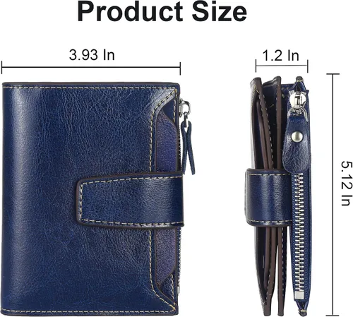 Miniatura 5 de Lavemi Pequeña cartera compacta para mujer, con bloqueo RFID, de piel auténtica, plegable, con ventanas de identificación