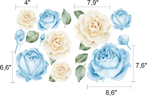 Miniatura 2 de Calcomanías de pared de rosas de acuarela (azul y blanco)