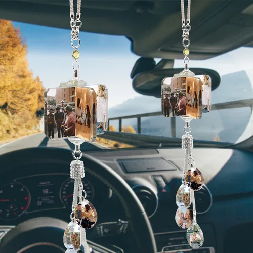 Miniatura 12 de WERWAES Los accesorios personalizados personalizados del espejo retrovisor del coche personalizan el colgante colgante de cristal de la foto
