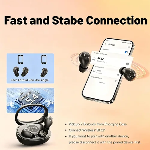 Miniatura 3 de Mini auriculares inalámbricos Bluetooth con pantalla LED, auriculares para dormir intrauditivos con tapas de silicona suave, funda de carga Negro
