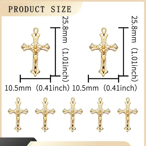 Miniatura 2 de 60 dijes chapados en oro de cruz cristiana de Jesús Crucifijo religioso chapado en oro para hacer joyas, colgantes, collares, pulseras, llaveros