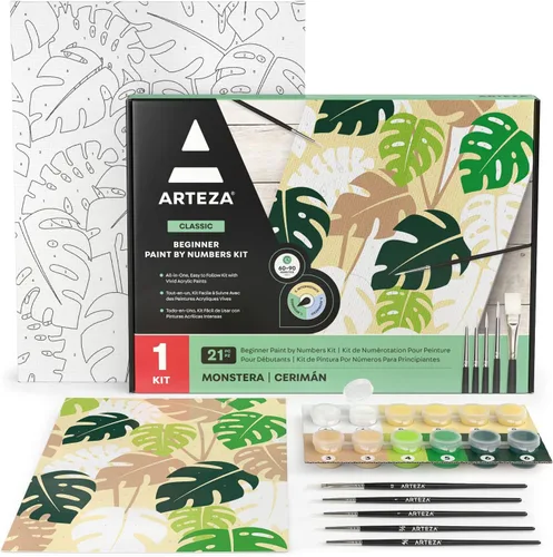 Miniatura 11 de ARTEZA Pintura por números para adultos, 12 x 16 pulgadas, 21 piezas, kit de pintura de flores de hortensias por números, 1 panel de lienzo, 12