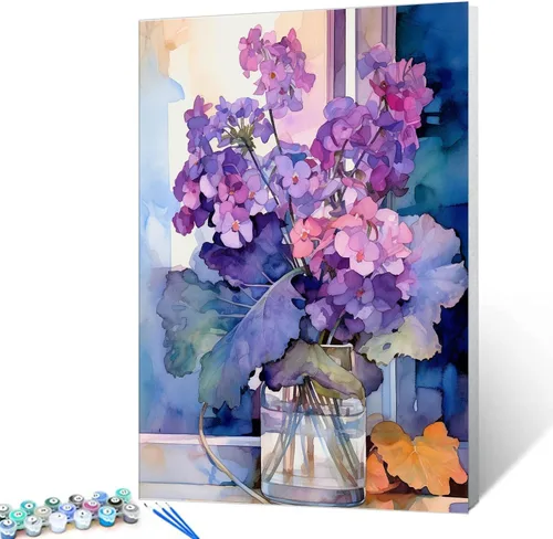 Miniatura 15 de Tucocoo Kits de pintura floral de amapola por números con pinceles y pigmento acrílico sobre lienzo para adultos, hermosos jarrones, flores, Obras