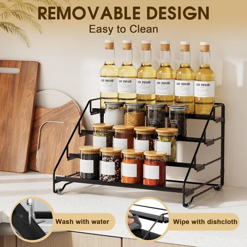 Miniatura 2 de Jolitac Organizador de especias de 4 niveles, estante ajustable de profundidad, estante de especias de metal, perfecto para almacenamiento