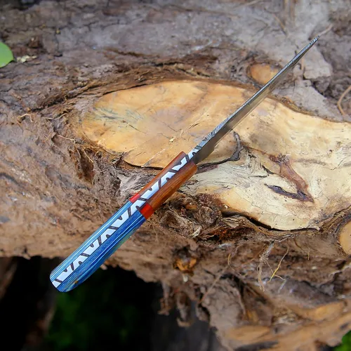 Miniatura 3 de Cuchillo de caza hecho a mano de acero de Damasco – Cuchillos de desollado de hoja fija para camping, al aire libre, supervivencia – Hoja de Damasco