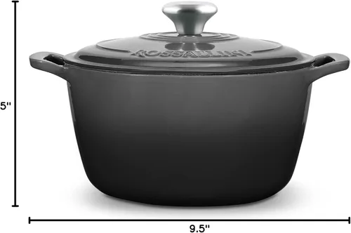 Miniatura 10 de ROSSALLINI Olla Holandesa de Hierro Fundido Esmaltado con Firma, Olla de Servir Antiadherente con Tapa de Cierre Hermético para Asado Perfecto, Gris