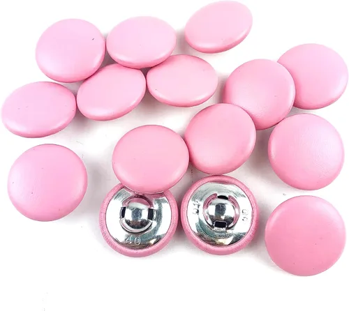 Miniatura 39 de Heyiwell 30 botones redondos cubiertos de cuero con vástago de metal, para vestidos de novia, camisas, vestidos, manualidades de costura (beige, mm)