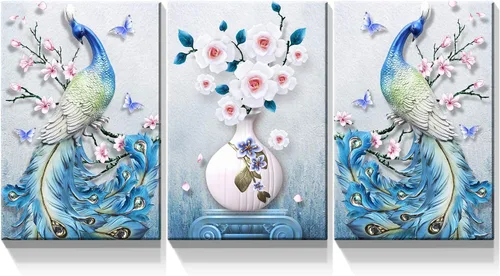Miniatura 17 de Denozer - 3 piezas de arte de pared en lienzo con hojas verdes para sala de estar, decoración moderna del hogar, estirada y enmarcada lista