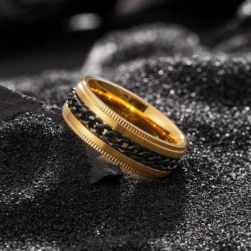 Miniatura 26 de King Will - Anillo antiestrés de acero inoxidable 316L para hombres y mujeres, con cadena decorativa giratoria, 8 mm de ancho, anillo de boda