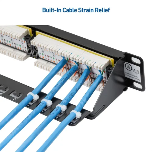 Miniatura 2 de Panel de conexiones Cable Matters de 24 puertos para montaje en rack o en pared de 19 pulgadas con barra de soporte, Panel de conexiones de red Cat6