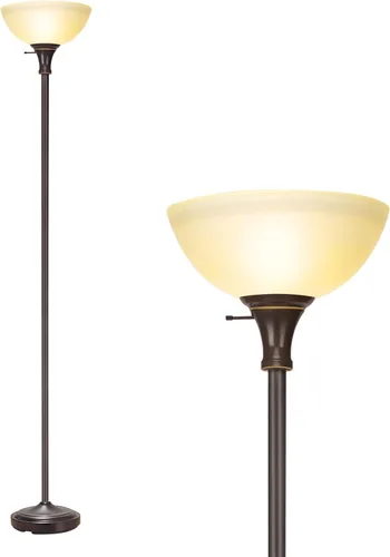 Miniatura 10 de HonoDing Torchiere - Lámpara de pie para sala de estar, lámpara de pie con pantalla de cristal de alabastro blanco, lámparas de pie de níquel
