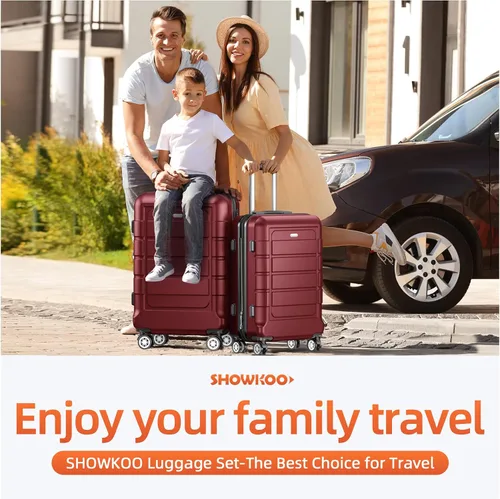 Miniatura 2 de SHOWKOO Equipaje PC+ABS Durable Expandible Hardside Maleta con Doble Spinner Ruedas TSA Lock, Rojo vino