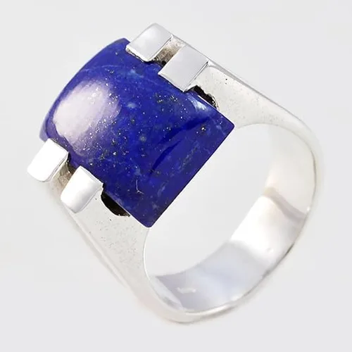 Miniatura 2 de 55Carat Natural Lapislázuli Hombres Anillo Plata Rectángulo Forma Azul Piedra Handamde Tamaño 5,6,7,8,9,10,11,12