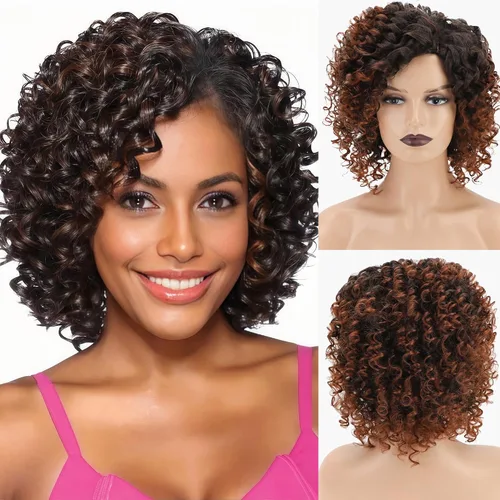 Miniatura 15 de XIUFAXIRUSI XIUFAXIRUSI Pelucas afro rizadas para mujeres negras, pelucas cortas rubias rizadas con parte lateral, peluca de pelo sintético completo