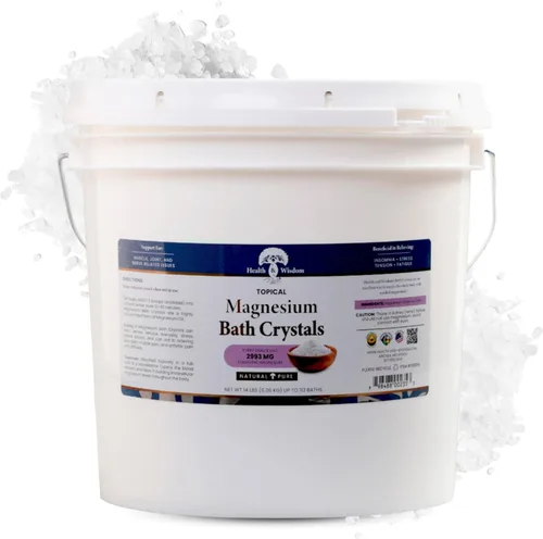 Health and Wisdom Cristales de baño de magnesio – Sales de baño con alta concentración y absorción mejorada para alivio muscular y articular – de 14