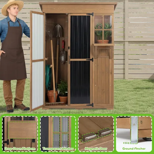 Miniatura 4 de Armario de almacenamiento para exteriores de 51 pulgadas de largo, impermeable, con estantes, cobertizo de almacenamiento exterior, armario alto