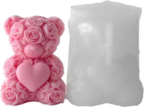 Miniatura 13 de Molde de vela Bowtie Rose Bear - Moldes de resina para hacer velas, moldes de silicona de resina epoxi para velas de bricolaje, jabón hecho a mano
