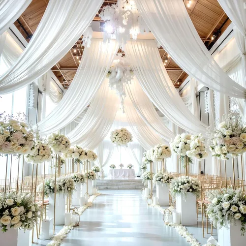 Miniatura 7 de Tela drapeada para arco de boda, 1 panel de 18 pies, cortina de telón de fondo transparente blanco de gasa para boda, arco, ceremonia, cenefa