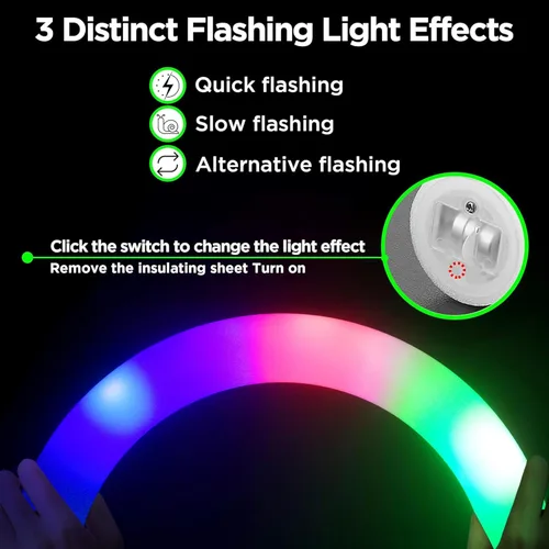 Miniatura 6 de Paquete de 50 varillas de espuma brillantes a granel, palos de espuma LED grandes de 16 pulgadas de largo con 3 efectos intermitentes, suministros