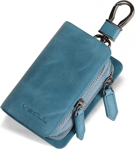 Miniatura 14 de VISOUL Funda para Llave de Coche con Doble Cremallera, Funda de Llavero Inteligente de Cuero para Coche con Llavero para Hombres y Mujeres