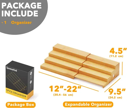 Miniatura 5 de SpaceAid Organizador de especias de bambú de 4 niveles para gabinete, despensa de cocina, estante de almacenamiento de especias para organización
