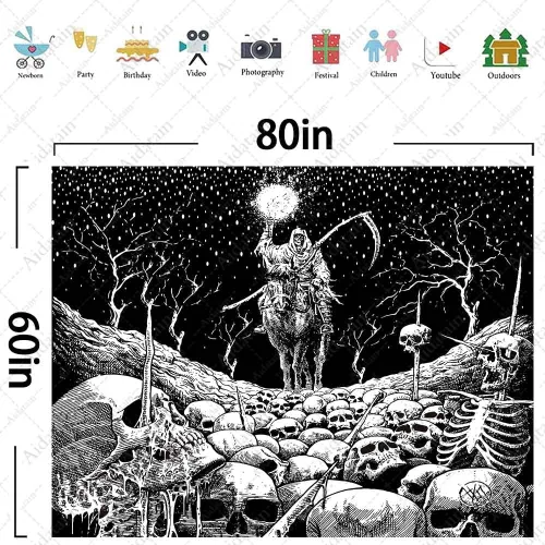 Miniatura 7 de Aidatain Grim Reaper - Tapiz de calavera de muerte de esqueleto para colgar en la pared de los hombres, para dormitorio, fantasía, tela de franela