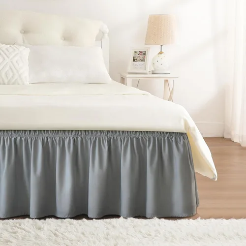 Miniatura 12 de Falda de cama RIMELA envoltura volante elástica que protege contra el polvo con color sólido, resistente a las arrugas y a la decoloración con Blanco