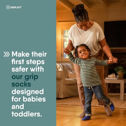 Miniatura 5 de Gripjoy Calcetines para niños pequeños con agarres, calcetines antideslizantes para niños, calcetines de agarre para niños pequeños, 4 pares