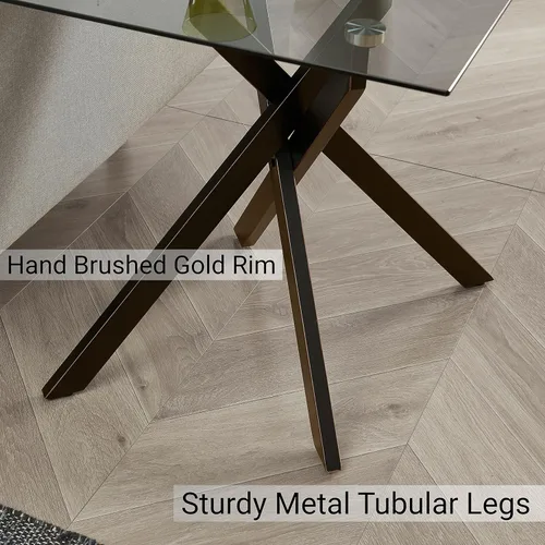 Miniatura 6 de Edwin's Choice - Mesa auxiliar cuadrada de cristal negro con tapa de cristal templado gris y patas tubulares de metal negro con borde dorado 50,8 cm