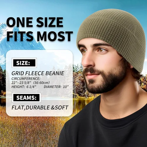 Miniatura 4 de 2 Pack Grid Fleece Beanie Watch Cap Waffle Beanie Tactical Army Military Skull Cap, All Weather Beanie