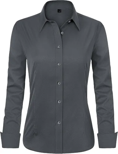 Miniatura 16 de J.VER - Camisas de vestir para mujer, diseño de manga larga, con botones, antiarrugas, blusa de trabajo unicolor
