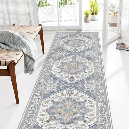 Miniatura 25 de OPPODREAM Alfombras suaves, pequeñas y lavables con parte trasera antideslizante, alfombra de cachemira sintética de pelo bajo, 2 x 3 pies, azul