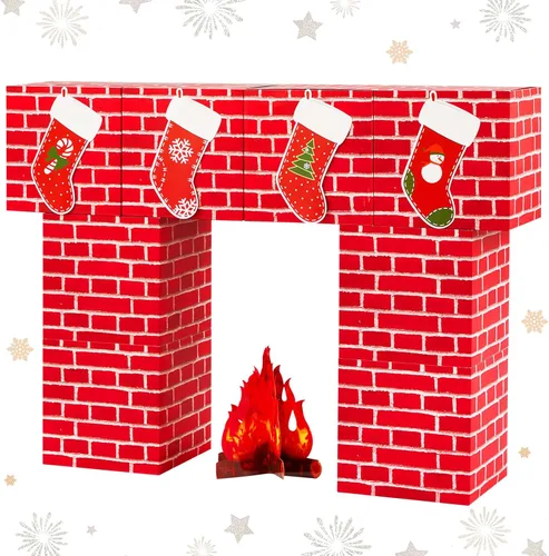 Juego de 13 cajas de cartón de Navidad para decoración de chimenea, juego de cajas de cartón de ladrillo rojo artificial 3D, chimenea, fogata falsa,