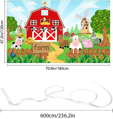 Miniatura 2 de Decoración de fiesta de animales de granja, telón de fondo de cumpleaños para niños, suministros de fiesta de cumpleaños, animales de granja, baby