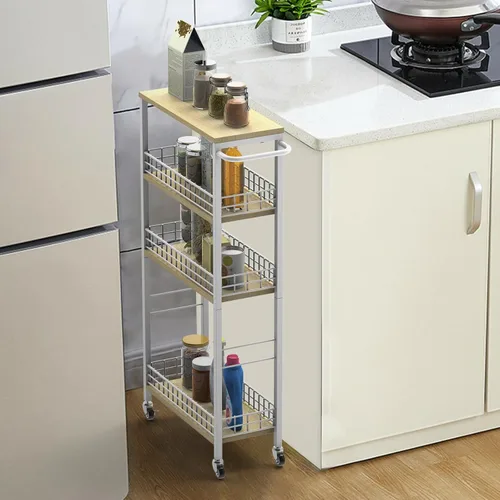 Miniatura 6 de Carrito de almacenamiento delgado de 4 niveles, carrito de cocina rodante, carrito de servicio utilitario, carrito estrecho para lavandería con asa