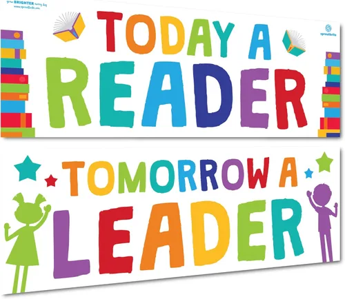 Sproutbrite 2 carteles de lectura grandes para el aula, carteles motivacionales de 13.5 x 39 pulgadas, tablón de anuncios y decoración de pared para
