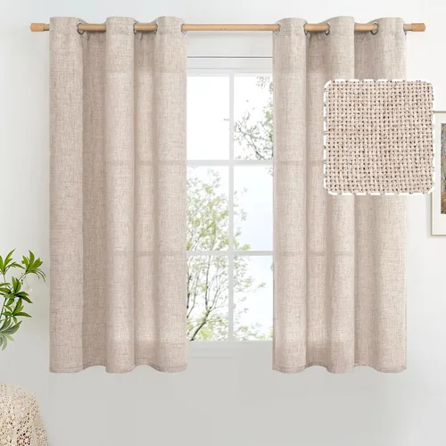 Miniatura 136 de BGment Cortinas de Lino Beige de 63 Pulgadas de Largo 2 Paneles - Tratamientos para Ventanas con Textura de Arpillera Filtrantes de Luz Cortinas