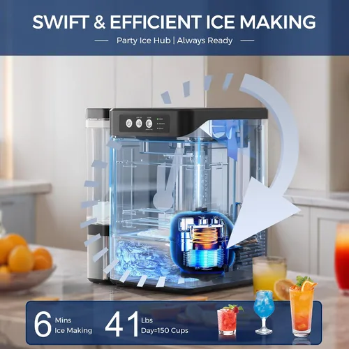 Miniatura 2 de Máquina de Hacer Hielo Nugget para Encimera con Tanque Extraíble de 0.8 Galones, 41 Libras/24H, Hielo Rápido de Un Toque en 6 Minutos, Autolimpieza