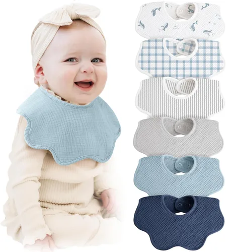 Miniatura 10 de Konssy Baberos de muselina para bebé 100% algodón absorbente tipo bandana para babeo y dentición, set de 6 para bebés niños y niñas Floral