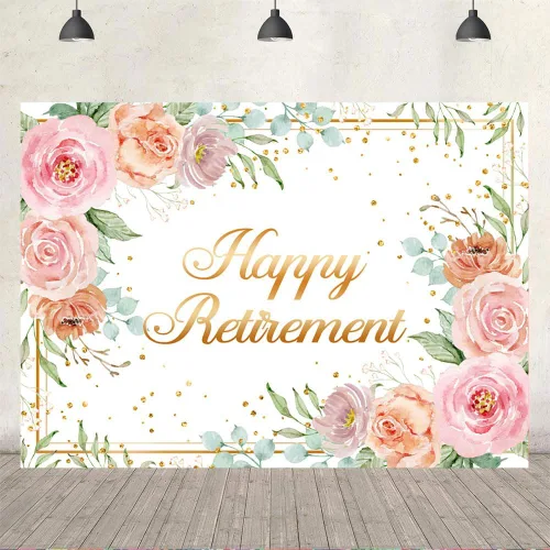 Miniatura 4 de Ticuenicoa Telón de fondo de feliz jubilación de 5 x 3 pies para mujer, fondo de fotos de lunares rosas rosas y dorados, decoración de fiesta