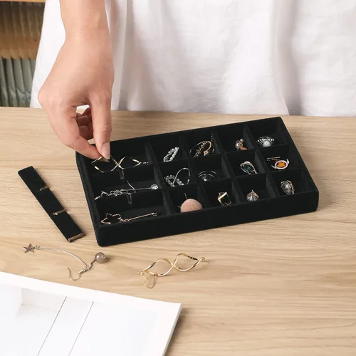 Miniatura 4 de Frebeauty Caja organizadora de aretes caja de joyería acrílica con 4 cajones organizador de joyas transparente con bandejas de terciopelo anillos