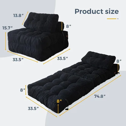 Miniatura 2 de MAXYOYO Sofá cama plegable, silla convertible con almohada, sofá plegable con soporte para la espalda, silla plegable portátil para cama, cómodo