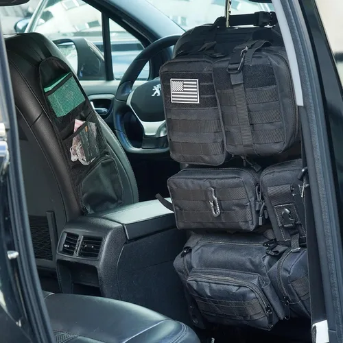 Miniatura 5 de Organizador táctico para respaldo de asiento de automóvil, organizador táctico Molle para respaldo de asiento con 6 bolsas Molle desmontables